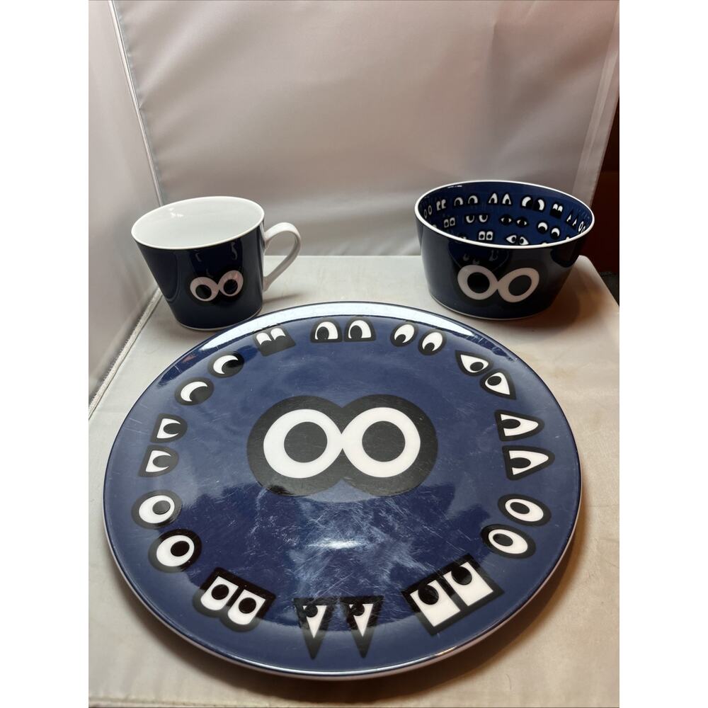 IKEA Glodande Navy Blue PLACE SETTING Bowl Plate Mug Walter Van Beirendonck